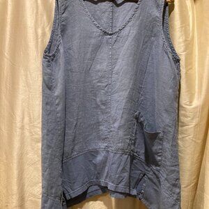 FLAX 100% Linen Aysmmetrical Tank- Large, periwinkle
